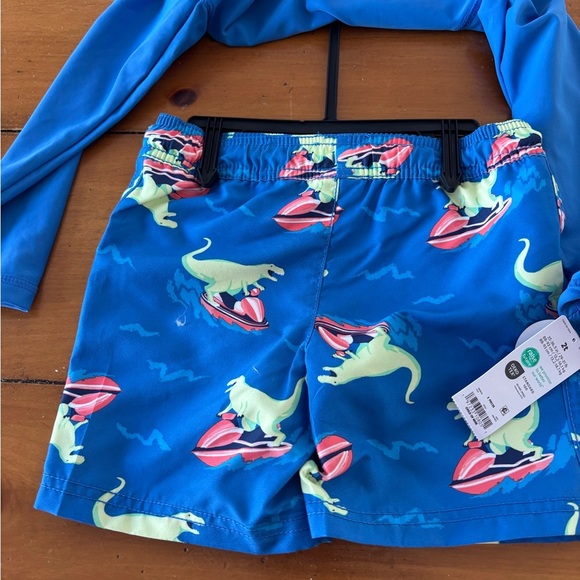NWT boys Carter's Blue Dinosaur Swim Trunks Set 2T long sleeve shirt and shorts - Picture 6 of 7